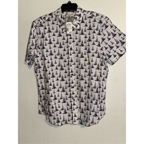Jos.A.Bank Button up short sleeve sail boats,American flag Men’s size XL Slim Fi - Picture 1 of 4